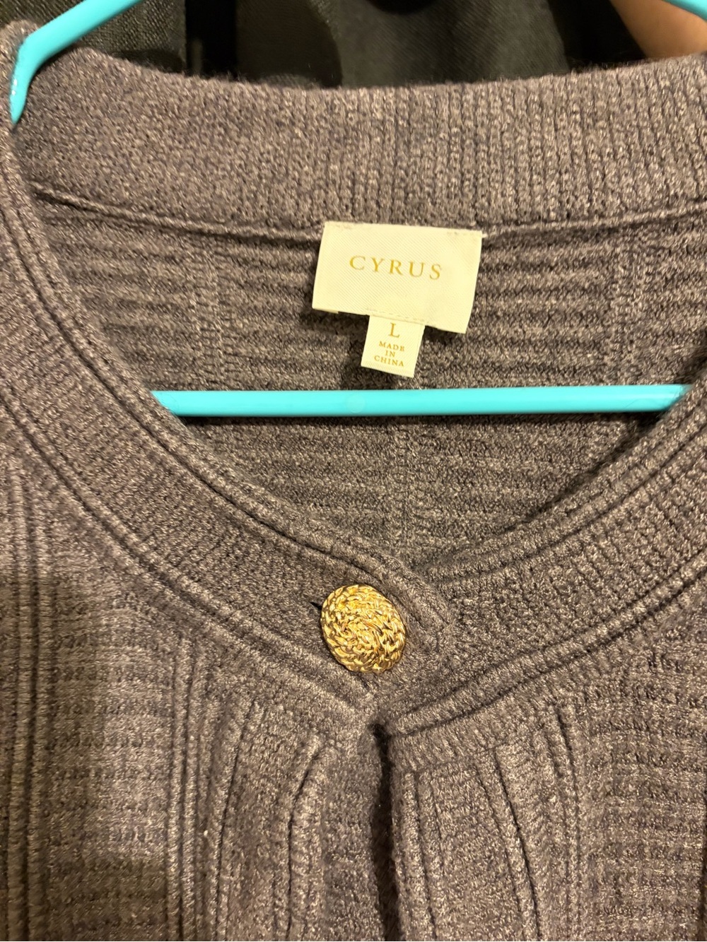 Cyrus Women's Charcoal Rib Knit Cardigan with Gold Button